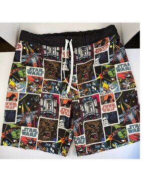 Star Wars All Over Print Comic Swim Trunks Mens L Mesh Lined Lucasfilm